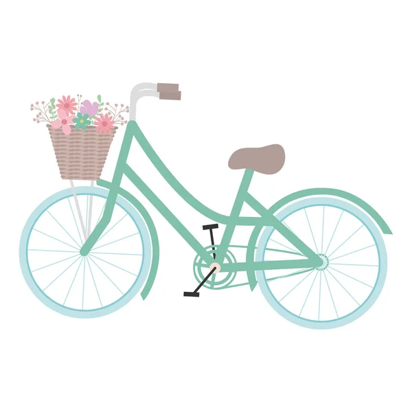 Retro bicycle with basket and floral decoration — Image vectorielle