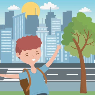 Genç çocuk karikatür tasarım vector Illustrator