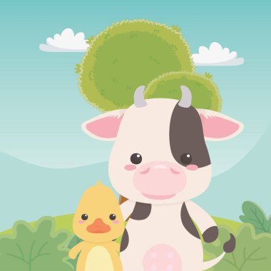 Ördek ve sığır karikatür tasarım