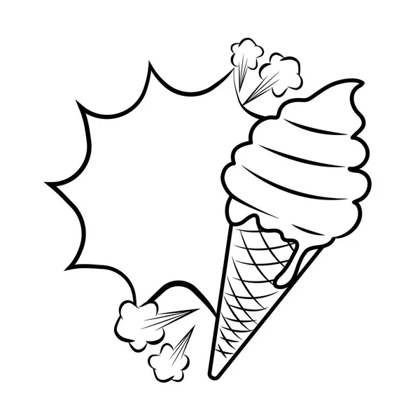 Pop art ice cream cartoon in black and white — Stock Vector