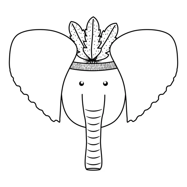 Elefante con plumas sombrero estilo bohemio — Vector de stock
