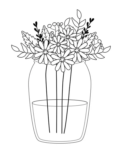 Blumen und Blätter im Vasenvektordesign — Stockvektor