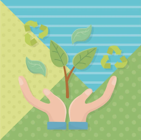 Hand holding plant with leaves design — Vetor de Stock