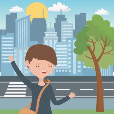 Genç çocuk karikatür tasarım vector Illustrator