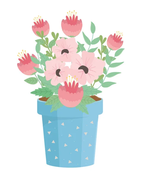 Bloemen en bladeren in pot vector ontwerp — Stockvector