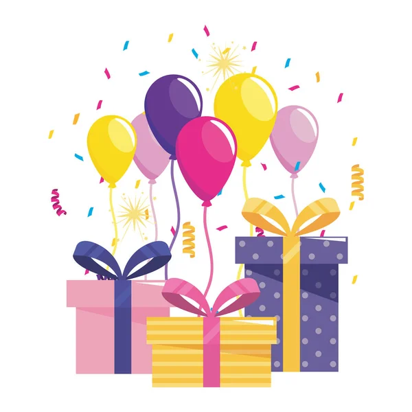 Feliz cumpleaños regalos y diseño de globos. — Vector de stock