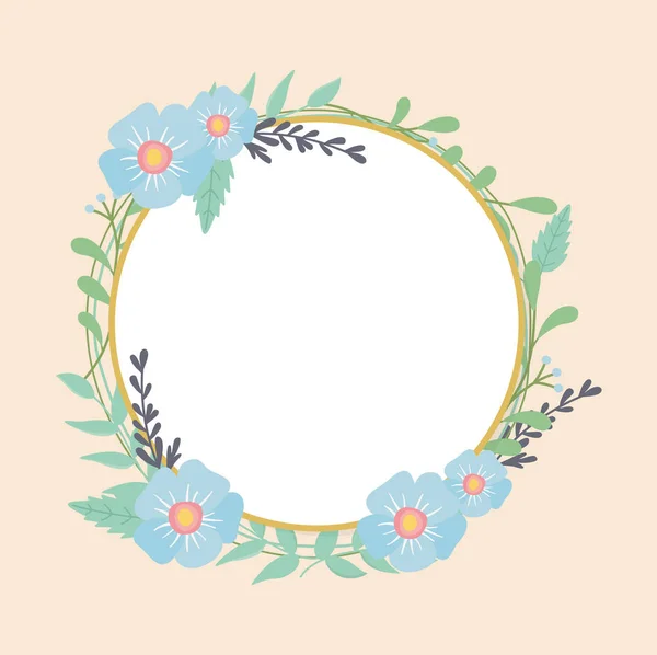 Circular frame with flowers and leafs decoration — Wektor stockowy