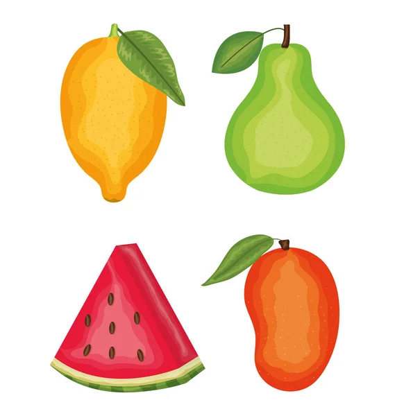 Set of fresh fruits tropical icons – stockvektor