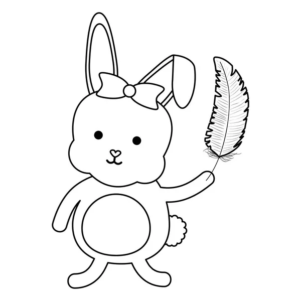 Carino piccolo coniglio sollevamento piuma personaggio — Vettoriale Stock