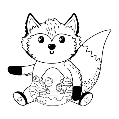 Tatlı gıda tasarımı ile izole tilki karikatür