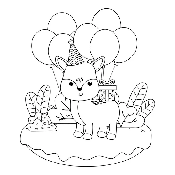 Cartone animato di renne con felice disegno icona di compleanno — Vettoriale Stock