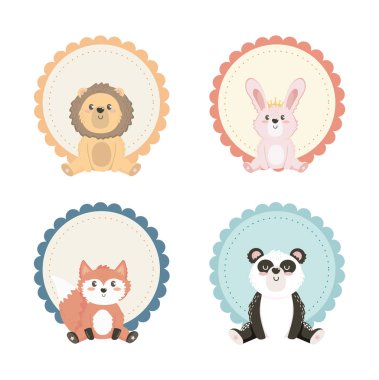 set of cute animals with label decoration