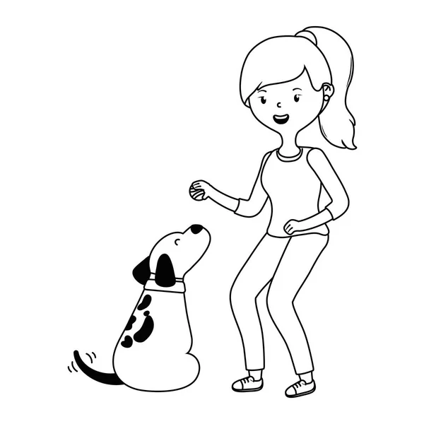 女孩与狗卡通设计 — 图库矢量图片