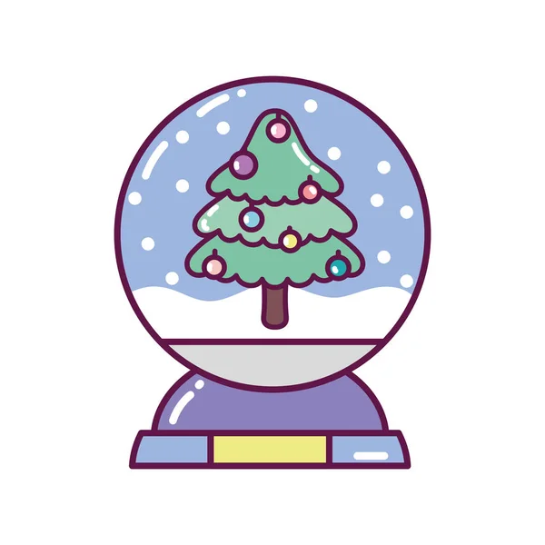 Crystal ball with tree snow decoration merry christmas icon — Vettoriale Stock