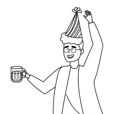 Parti şapka tasarımı ile adam karikatür