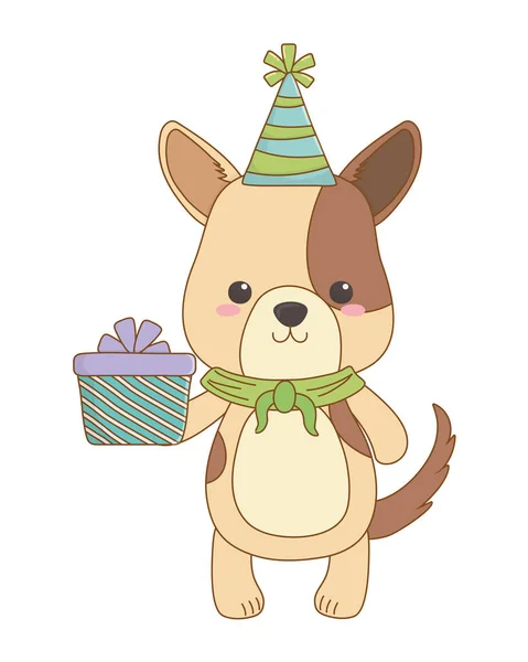 Hond cartoon met Happy Birthday pictogram ontwerp — Stockvector