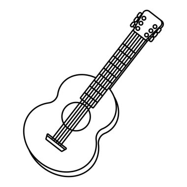 gitar eğimli müzik enstrümanı karikatürü siyah ve beyaz