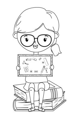 Okul ve karatahta tasarımlı kız.