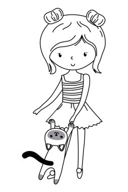 Kedi karikatür tasarımı ile kız