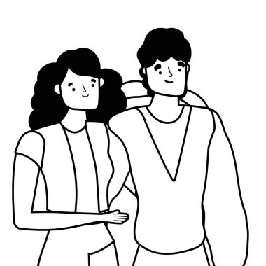 Bir çift kadın ve erkek çizgi film tasarımı vektör çizimi