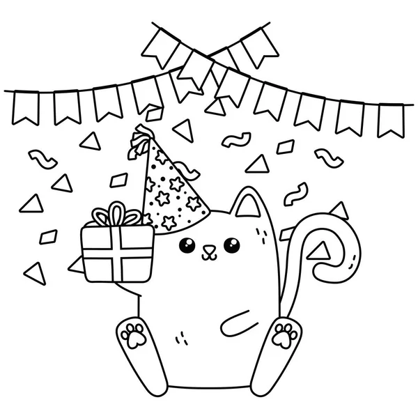 Kawaii kočka a všechno nejlepší k narozeninám — Stockový vektor