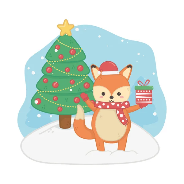 Щаслива різдвяна листівка з лисицею — стоковий вектор