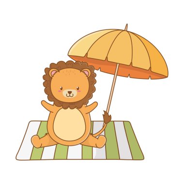 sevimli aslan yaz zamanı karikatür zevk