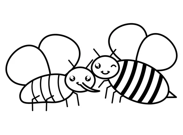 Słodkie muchy i pszczoły owady kawaii znaków — Wektor stockowy