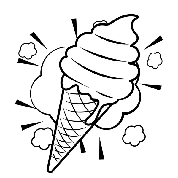 Popart Ice Cream cartoon in zwart-wit — Stockvector