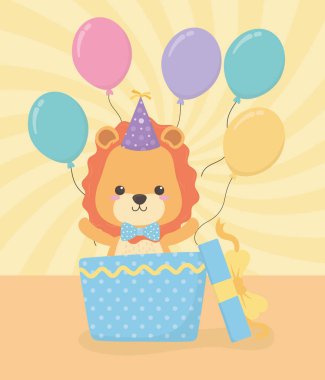 Küçük aslan karakterli doğum günü kartı.