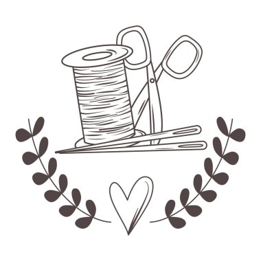 Makas iğne ve terzi dükkan tasarım iplik