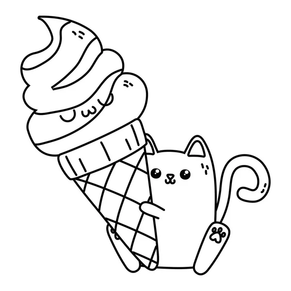 Kawaii di disegno del fumetto del gatto — Vettoriale Stock