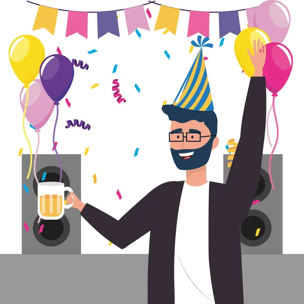 Man cartoon with party hat design — Stock Vector