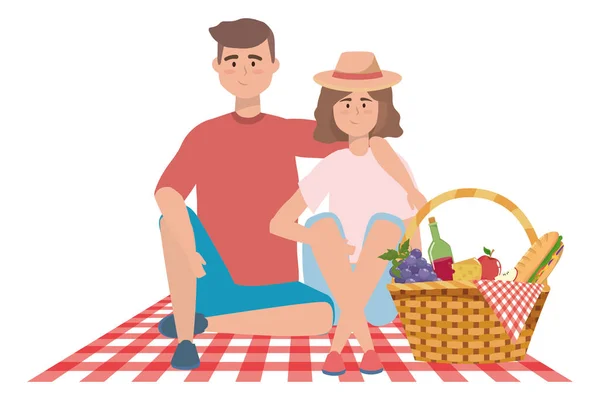 Par kvinna och man som har picknick design — Stock vektor