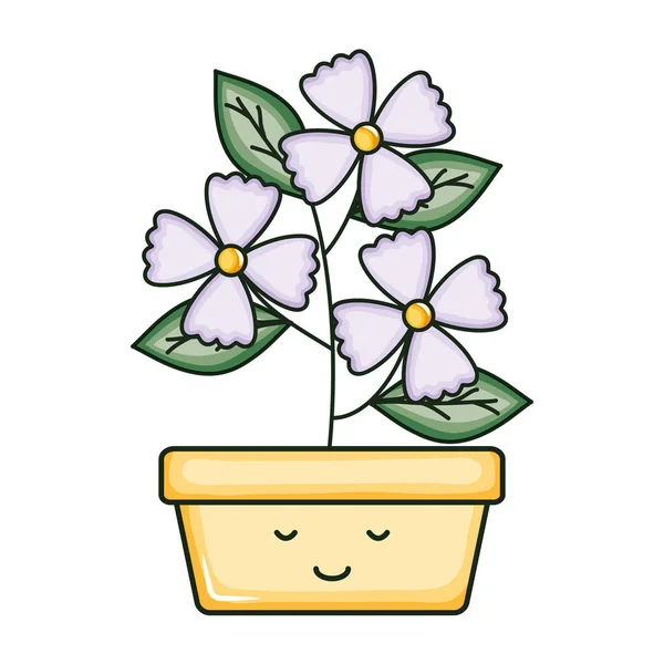 Flores em cerâmica quadrada pote caráter kawaii —  Vetores de Stock