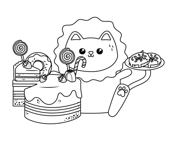 ケーキデザインのライオン漫画のカワイイ — ストックベクタ