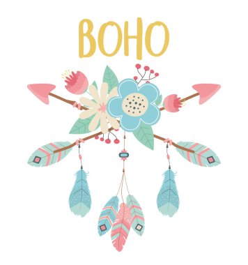 Oklarla süslenmiş çiçek ve tüyler.