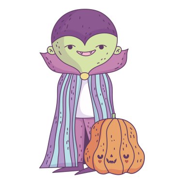 happy halloween celebration boy green monster with cape costume and pumpkin