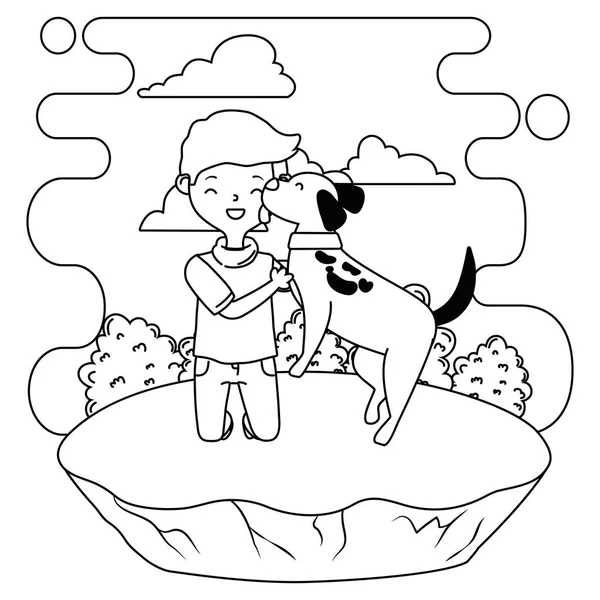 Мальчик с рисунком собаки — стоковый вектор