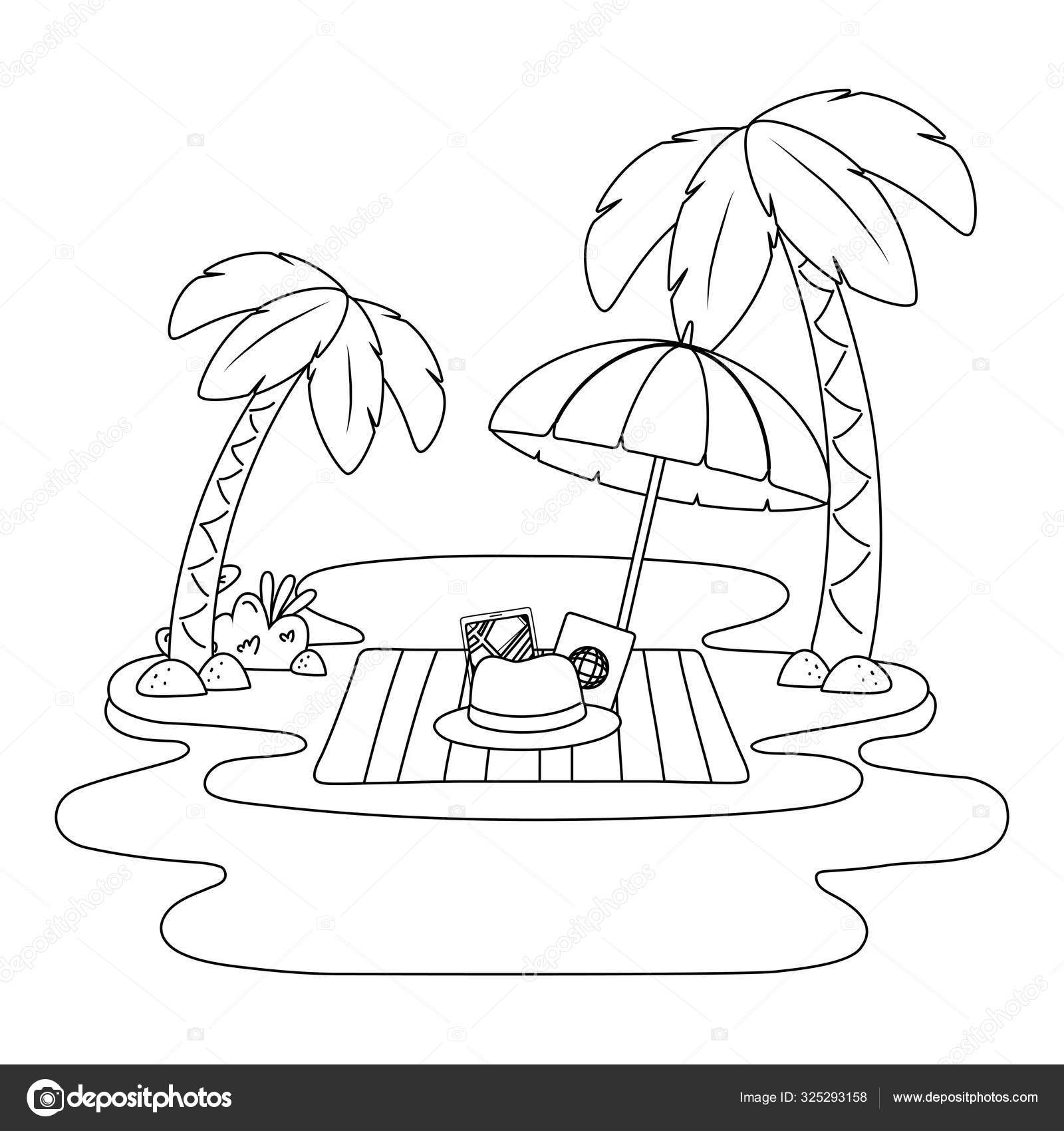 Beach Scene Clip Art Black And White