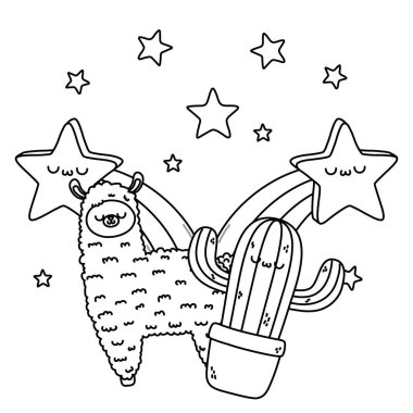 Kawaii of llama and cactus cartoon design