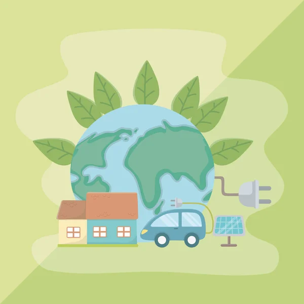 Leaves planet and save energy design — Stockvector