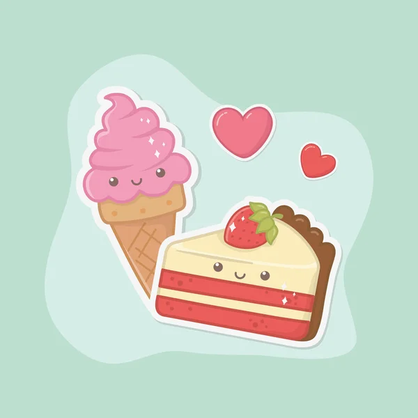 Смачне і солодке морозиво і продукти персонажі каваї — стоковий вектор