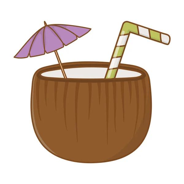 Kokoscocktail met paraplu en rietje — Stockvector