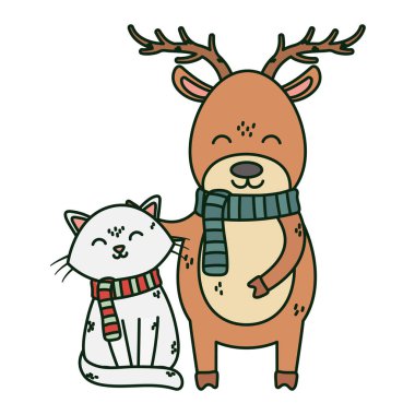 reindeer and cat with scarf celebration merry christmas