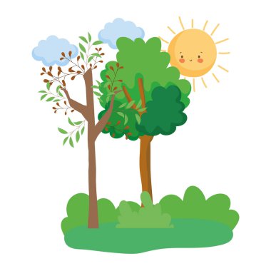 İzole edilmiş soyut ve mevsim ağaçlarının tasarım vektörü çizimi