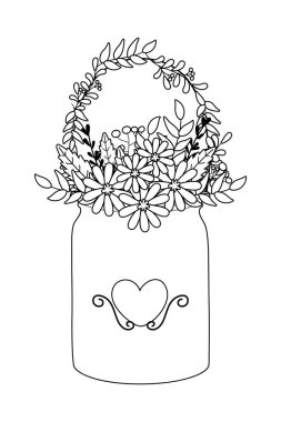 Vazo vektör tasarımı içinde çiçekler ve yapraklar