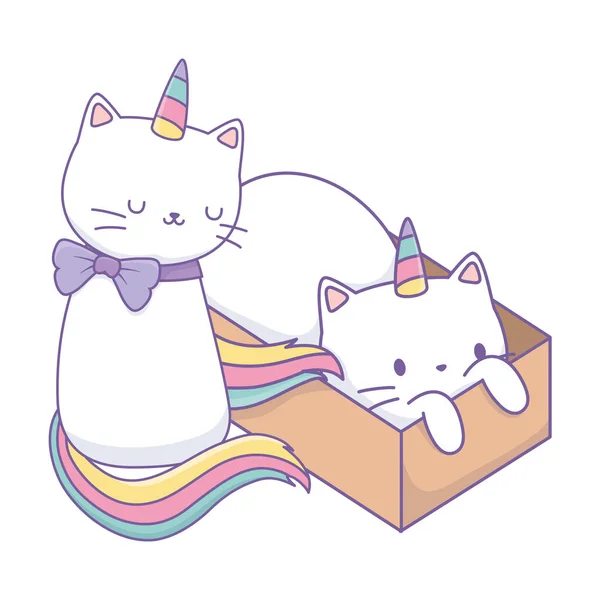 Unicorn cat cartoon couple vector design — ストックベクタ