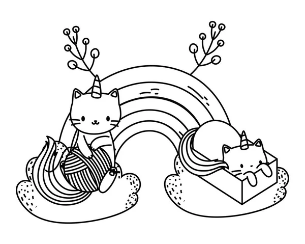 Unicorn cat cartoon couple vector design — 图库矢量图片