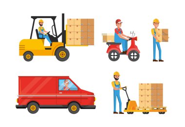 Ulaşım ve kutu dağıtım hizmeti veren teslimatçılar.